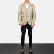 Borges Beige Blazer - Lateral Side Profile View Showing Sleeve Cut &amp; Athletic Taper Fit