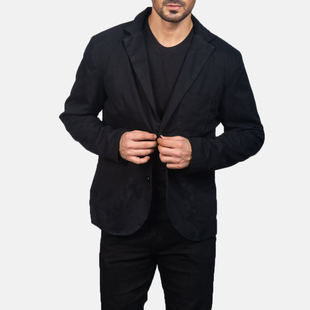 Borges Black Blazer in Black Poly-Cotton - Front Profile View &amp; Tailored Silhouette | Buy Online