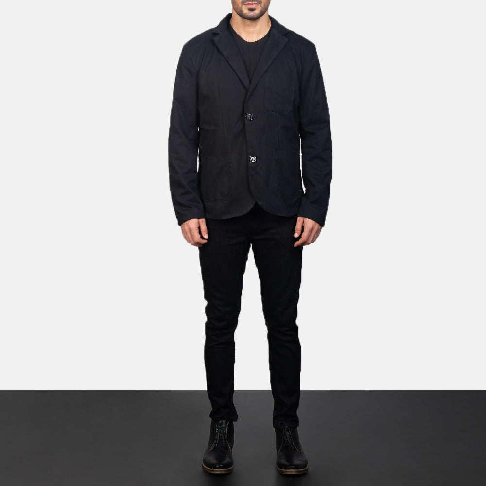 Borges Black Blazer - Lateral Side Profile View Showing Sleeve Cut &amp; Athletic Taper Fit