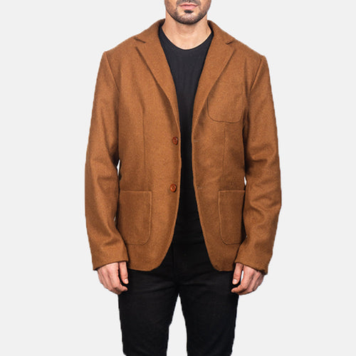 Men's Khaki Wool Blazer in Khaki Synthetic Wool - Front Profile View & Tailored Silhouette | Buy Online