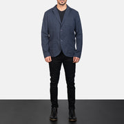 Borges Navy Blue Blazer - Lateral Side Profile View Showing Sleeve Cut &amp; Athletic Taper Fit