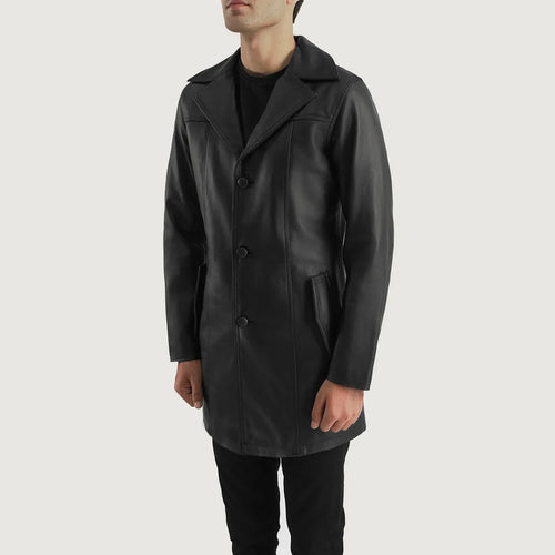Black Cowhide leather Blazer - Back View Showing Tailored Shoulder Fit & Clean Hemline