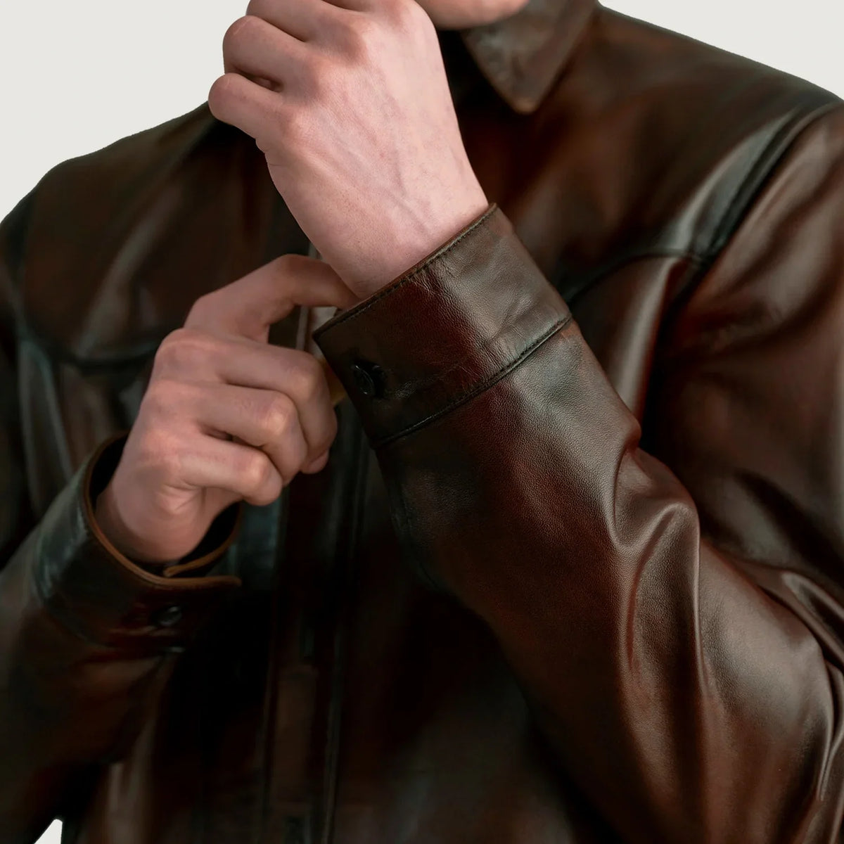Authentic Sheepskin Leather with Semi-Aniline Finish Grain Texture &amp; Heavy-Duty Seam Stitching Detail