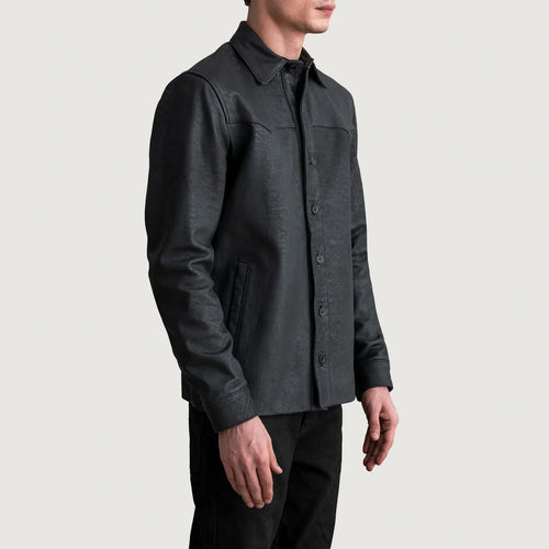 Tumbled Black Sheepskin leather Jacket - Back View Showing Tailored Shoulder Fit & Clean Hemline