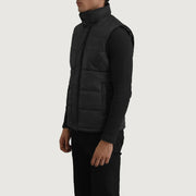 Black Full-Grain leather Vest - Back View Showing Tailored Shoulder Fit &amp; Clean Hemline