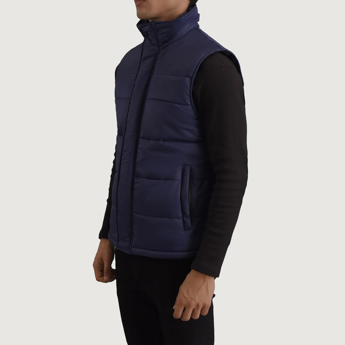 Blue Full-Grain leather Vest - Back View Showing Tailored Shoulder Fit &amp; Clean Hemline