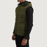 
Green Full-Grain leather Vest - Back View Showing Tailored Shoulder Fit & Clean Hemline