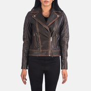 
Women's Carolyn Quilted Vintage Brown Biker Jacket in Vintage Brown Goatskin Leather - Front Profile View & Tailored Silhouette | Buy Online