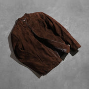 Zipper &amp; Hem Craftsmanship Construction Detail on Men's Charcoal Mocha Suede Biker Jacket
