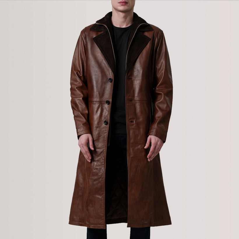 Charlton Waxed Brown Leather Single Breasted Coat