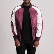 Clarke Maroon Varsity Jacket - Lateral Side Profile View Showing Sleeve Cut &amp; Athletic Taper Fit