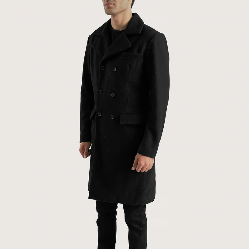 Claud Black Wool Double-Breasted Coat