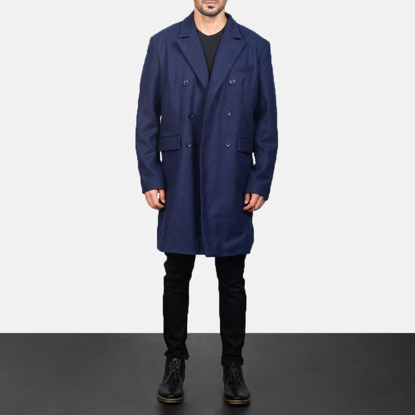 Claud Blue Wool Double-Breasted Coat