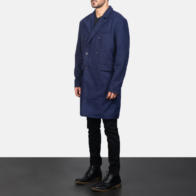 Claud Blue Wool Double-Breasted Coat