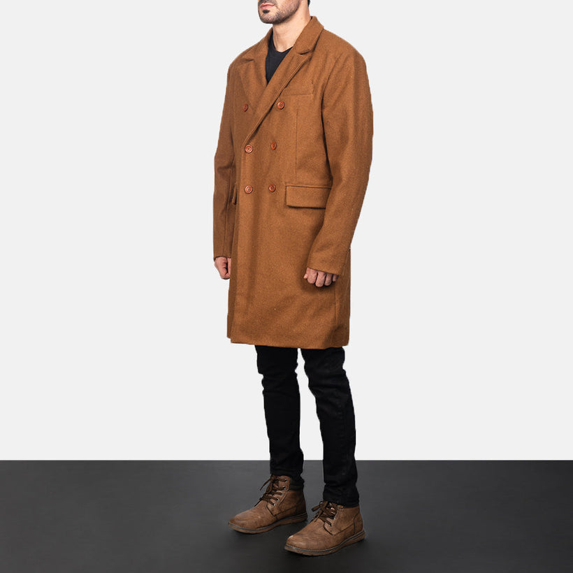 Claud Khaki Wool Double-Breasted Coat