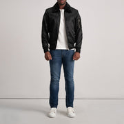 Clyde B-15 Black Bomber Jacket - Lateral Side Profile View Showing Sleeve Cut &amp; Athletic Taper Fit