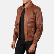Styled Fit Perspective of Men's Coffmen Brown Suede A2 Bomber Jacket on Model - Natural Daylight Drape
