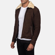 Distressed Brown Goatskin Suede Biker Jacket - Back View Showing Tailored Shoulder Fit &amp; Clean Hemline