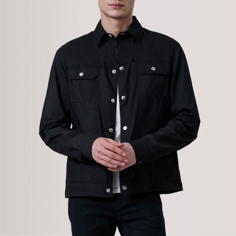 Colberto Black Waxed Canvas Trucker Jacket