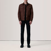 Brown Waxed Cotton Canvas Leather Jacket - Back View Showing Tailored Shoulder Fit &amp; Clean Hemline