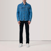 Blue Full-Grain leather Jacket - Back View Showing Tailored Shoulder Fit &amp; Clean Hemline
