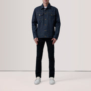 Indigo Blue Full-Grain leather Jacket - Back View Showing Tailored Shoulder Fit &amp; Clean Hemline
