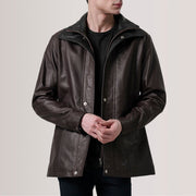 Tailored Rib Cuffs &amp; Hem Craftsmanship Construction Detail on Connor Black Leather Coat For Men