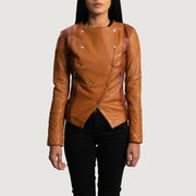 Women's County Tan Overlap Leather Jacket in Tan Brown Sheepskin Leather - Front Profile View &amp; Tailored Silhouette | Buy Online