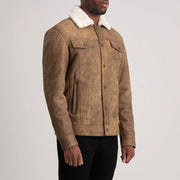 
Distressed Brown Sheepskin Snuffed Aviator Jacket - Back View Showing Tailored Shoulder Fit & Clean Hemline