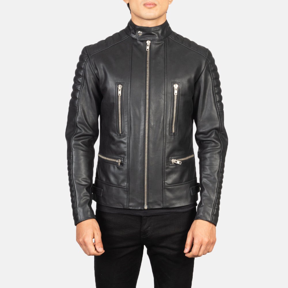 Close-Up Detail of Band with Snap Button &amp; Zipper Hardware on Men's Damian Grey Suede Biker Jacket