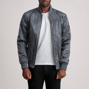 Danson Quilted Grey Varsity Jacket - Lateral Side Profile View Showing Sleeve Cut &amp; Athletic Taper Fit