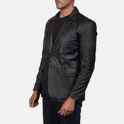 Black Sheepskin leather Blazer - Back View Showing Tailored Shoulder Fit &amp; Clean Hemline