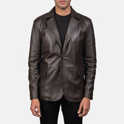 Daron Brown Leather Blazer in Brown Sheepskin Leather - Front Profile View &amp; Tailored Silhouette | Buy Online