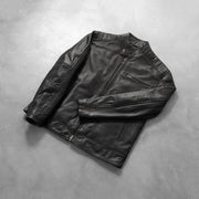 Zipper &amp; Hem Craftsmanship Construction Detail on Men's Dean Black Leather Biker Jacket