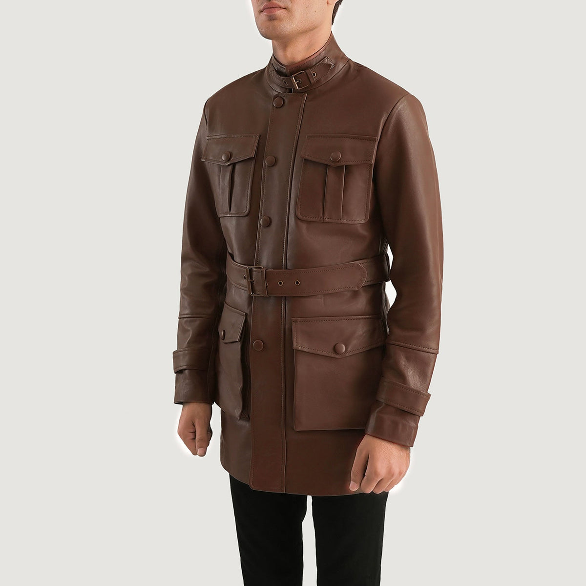 
Brown Cowhide leather Jacket - Back View Showing Tailored Shoulder Fit & Clean Hemline