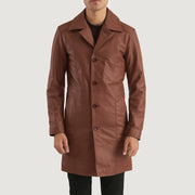 Close-Up Detail of Notch &amp; Button Hardware on Don Long Brown Leather Coat