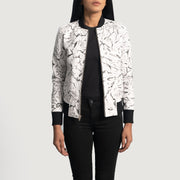 Women's Donna Blake White Leather Bomber Jacket - Lateral Side Profile View Showing Sleeve Cut &amp; Athletic Taper Fit