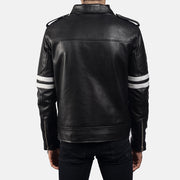 Close-Up Detail of Shirt &amp; Zipper Hardware on Dragonhide Black Leather Jacket