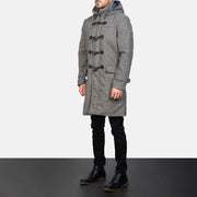 Grey Synthetic Wool Trench Coat - Back View Showing Tailored Shoulder Fit &amp; Clean Hemline