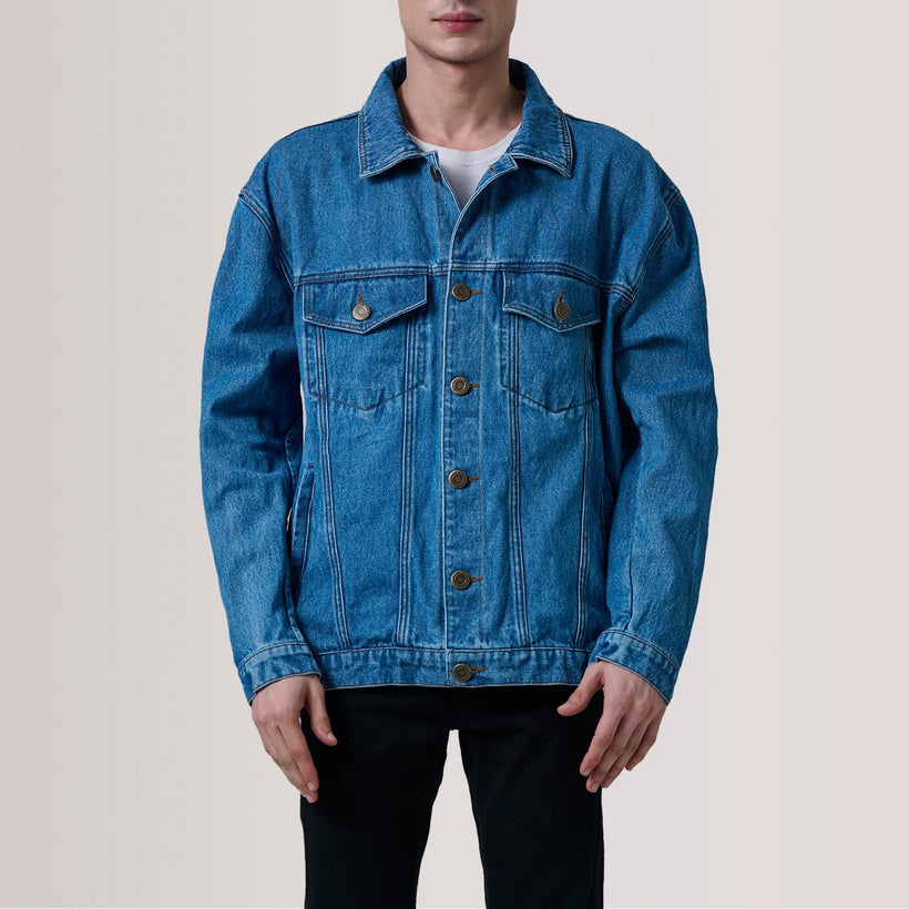 Eddie Dark Blue Oversized Denim Trucker Jacket