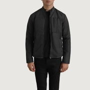 Elliot Black Lightweight Jacket in Black Full-Grain Leather - Front Profile View &amp; Tailored Silhouette | Buy Online