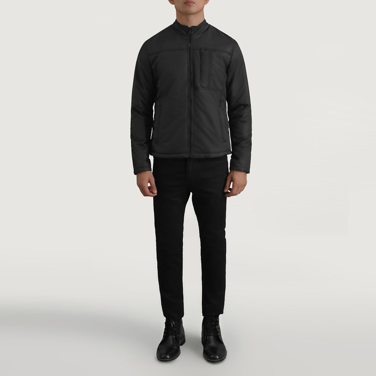 Elliot Black Lightweight Jacket - Lateral Side Profile View Showing Sleeve Cut &amp; Athletic Taper Fit