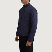 Blue Full-Grain Leather Winter Jacket - Back View Showing Tailored Shoulder Fit &amp; Clean Hemline