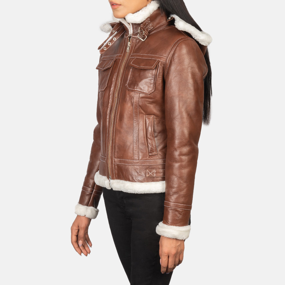 
Brown Sheepskin Snuffed Bomber Jacket - Back View Showing Tailored Shoulder Fit & Clean Hemline