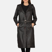 Women's Fixon Hooded Brown Trench Coat in Brown Sheepskin Leather - Front Profile View &amp; Tailored Silhouette | Buy Online