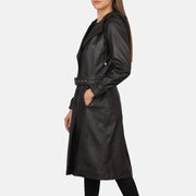 Brown Sheepskin Leather Trench Coat - Back View Showing Tailored Shoulder Fit &amp; Clean Hemline