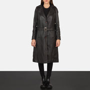 Women's Fixon Hooded Brown Trench Coat - Lateral Side Profile View Showing Sleeve Cut &amp; Athletic Taper Fit