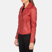 Red Sheepskin Leather Biker Jacket - Back View Showing Tailored Shoulder Fit &amp; Clean Hemline