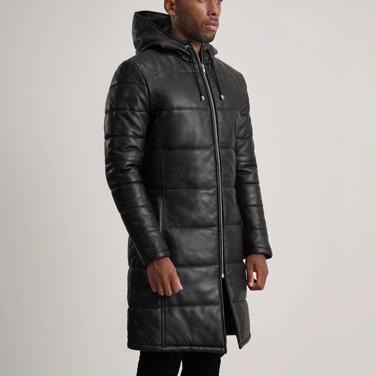 
Tan Brown Sheepskin Leather Hooded Jacket - Back View Showing Tailored Shoulder Fit & Clean Hemline