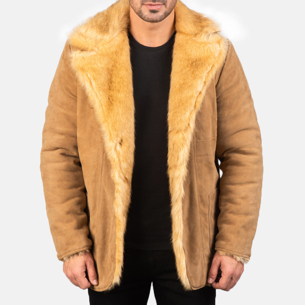 Beige Goatskin suede Jacket - Back View Showing Tailored Shoulder Fit & Clean Hemline